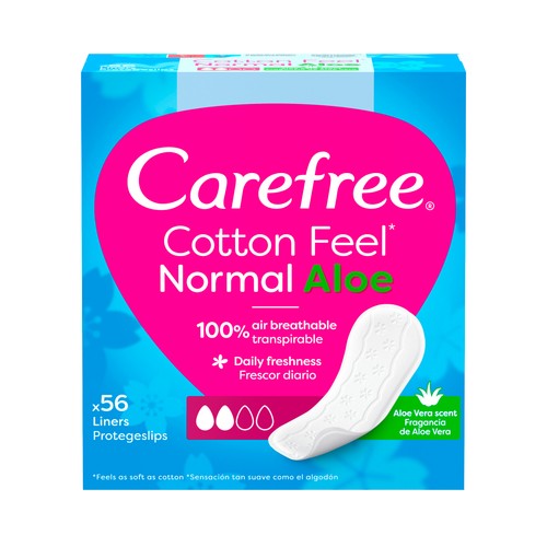 CAREFREE Cotton feel aloe Protegeslips (salvaslips) normales, transpirables y con aloe vera puro 56 uds.