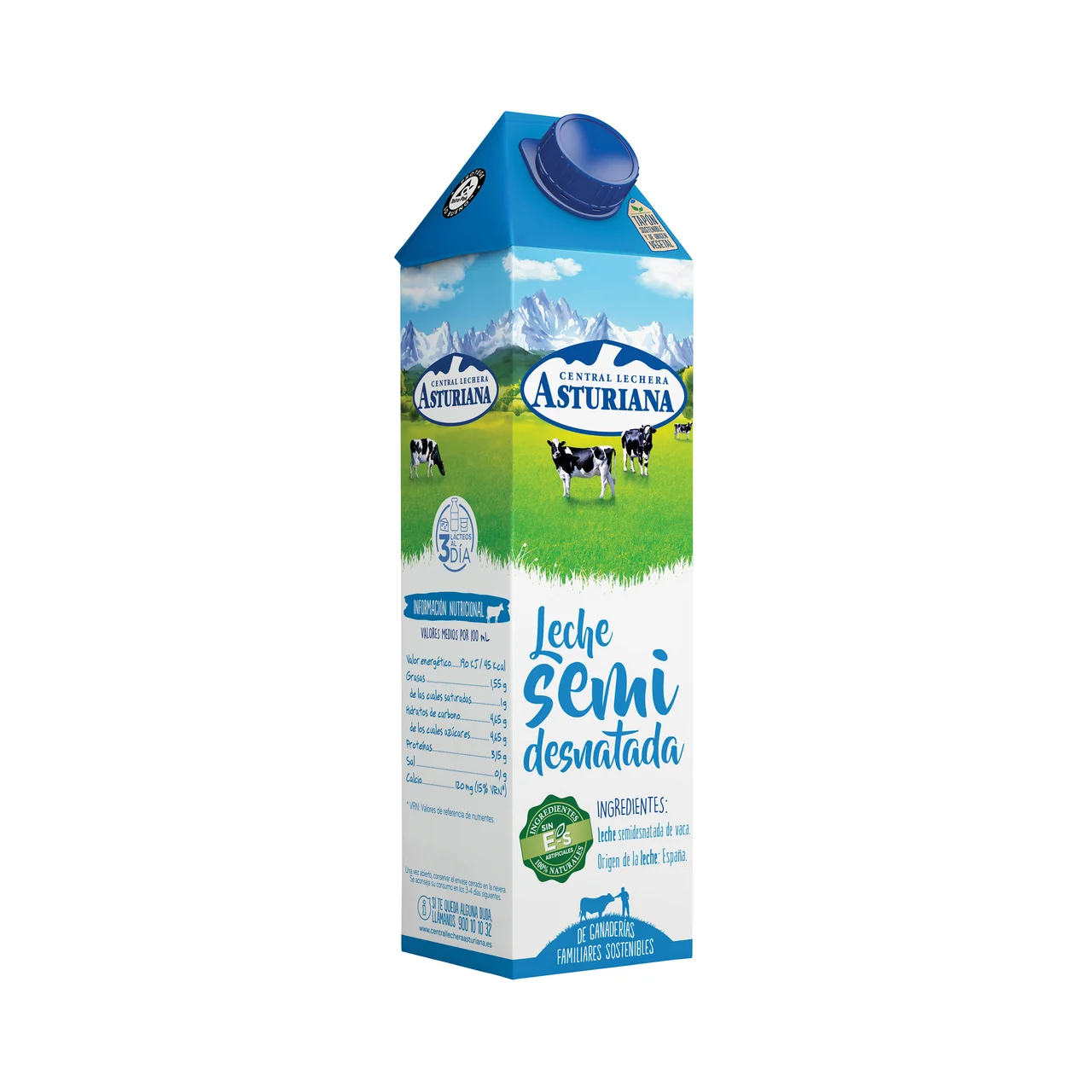 Leche semidesnatada de vaca, de origen española 1 l.