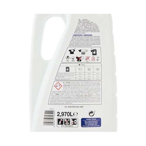 PRODUCTO ALCAMPO Detergente líquido fresco y limpio 55 lav. 3 l.