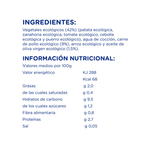 HERO Solo Tarrito de verduras de la huerta con pollo y arroz, ecológica, a partir de 6 meses HERO 190 g.