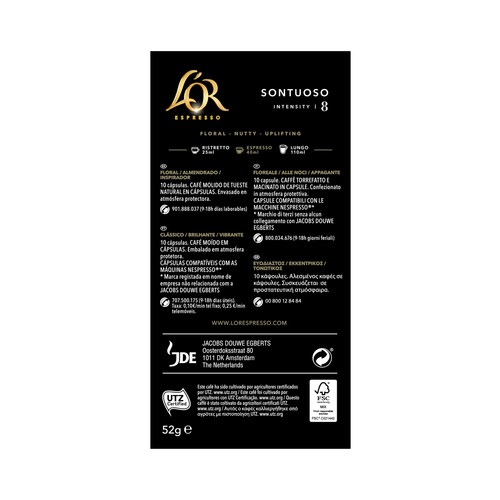 L"OR ESPRESSO Café en cápsulas Sontuoso I8, 10 uds.