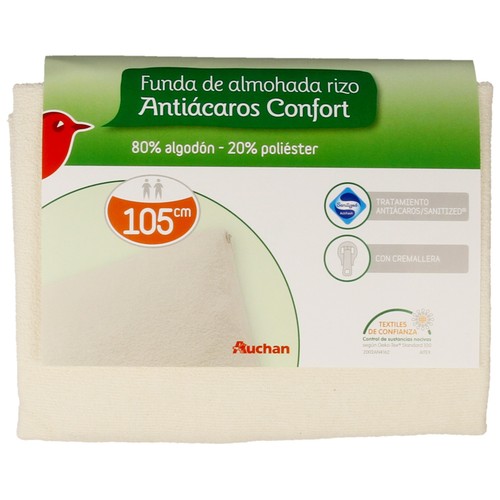 Funda protectora de almohada 80% algodón 20% poliéster, elástica antiácaros, 105 centímetros PRODUCTO ALCAMPO.