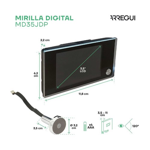 Mirilla digital de pantalla 3,5" con ángulo de visión 120º, ARREGUI