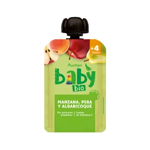 PRODUCTO ALCAMPO Bio Bolsita (pouch) de fruta ecológica (manzana, pera y albaricoque), a partir de 4 meses 100 g.