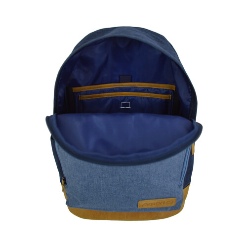 Mochila de viaje con varios compartimentos en tonos azules con capacidad para 18L, AIRPORT ALCAMPO.