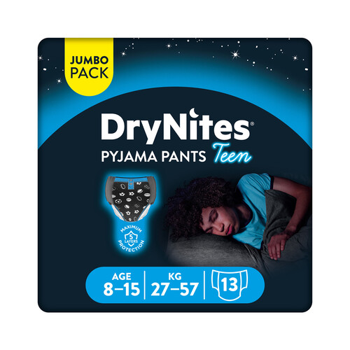 DRYNITES Pañales de noche (calzoncillos absorbentes) talla 8, para niños de 27 a 57 kilogramos DRYNITES Pyjama pants teen 13 uds.