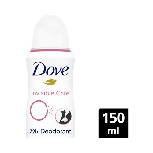 DOVE Invisible care 0% Desodorante en spray para mujer, sin alcohol ni sales de aluminio 150 ml.