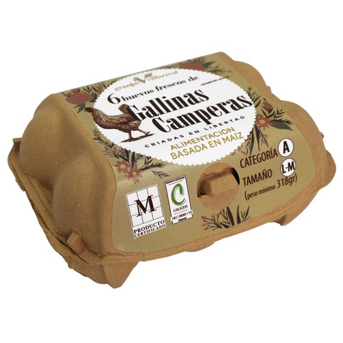 GRANJAS VILLARREAL Huevos de gallinas camperas clase M - L y cat. A  6 uds.
