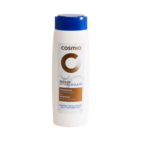 COSMIA Champú anticaspa reparador, para cabello seco o dañado 400 ml.