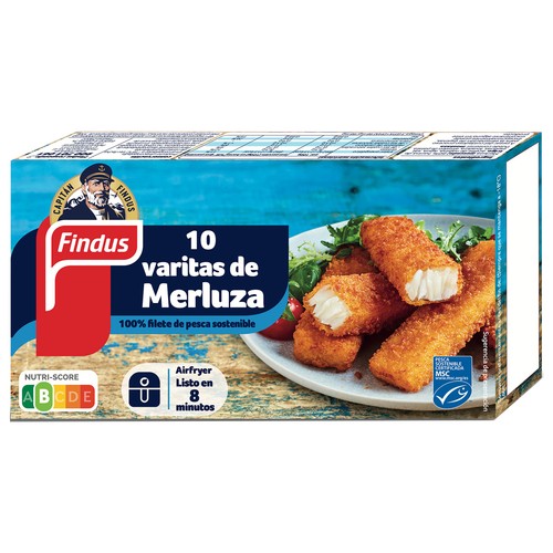 FINDUS Varitas de merluza (100% filete procedente de pesca sostenible MSC) 250 g.