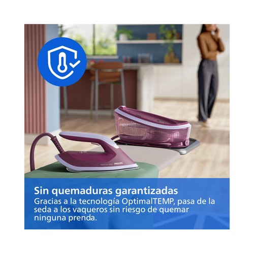Centro de planchado PHILIPS PSG4020/30, suela SteamGlide Plus, OptimalTemp contra quemaduras, 6,5 bares de presión, color cereza