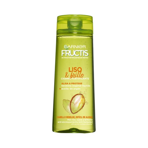 FRUCTIS Liso y brillo de Garnier Champú fortificante sin parabenos, para cabellos rebeldes o difíciles de alisar 360 ml.