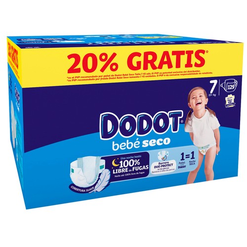 DODOT Bebé-seco Pañales talla 7 (+ 15 kg) 129 uds.