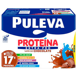 Imagen de PULEVA Proteína extra pro Leche con chocolate, rica en calcio y proteinas 6 x 1 l.