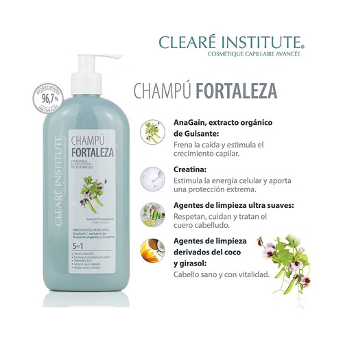 CLEARÉ INSTITUTE Champú fortificante con extracto de guisante orgánico y Creatina CLEARÉ INSTITUTE 400 ml.