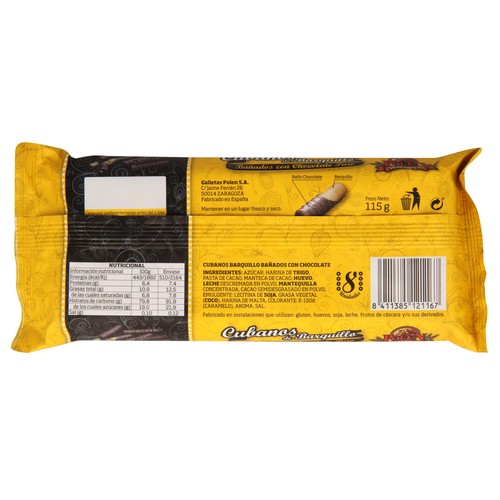 POLEN Galletas de barquillo (cubanos) bañado en chocolate puro 115 g.