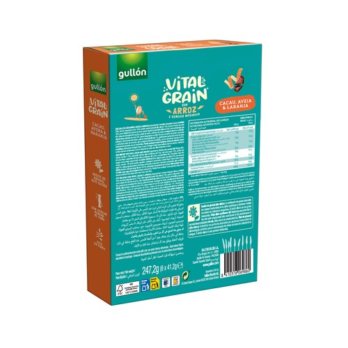 GULLÓN Vitalgrain Galletas de arroz, avena, naranja y cacao 247 g.