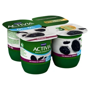 ACTIVIA Bífidus desnatado (0% materia grasa) con trocitos de ciruela de Danone 4 x 120 g.