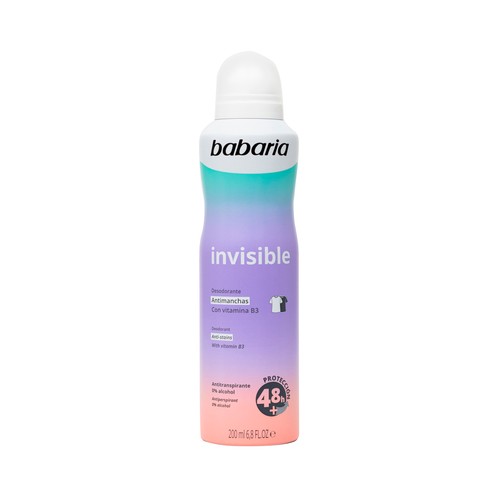BABARIA Invisible Desodorante en spray para mujer con acción antimanchas y antitranspirante hasta 48 horas 200 ml.