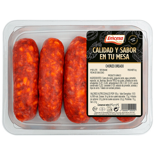 Bandeja con chorizos oreados, elaborados sin gluten EMCESA 400 g.