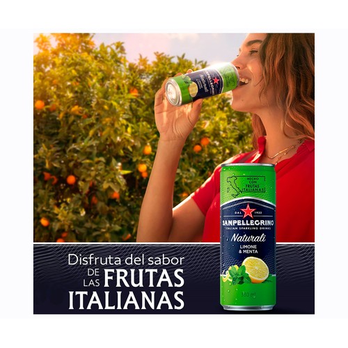 SANPELLEGRINO Agua con gas mineral sabor limón y menta 330 ml.