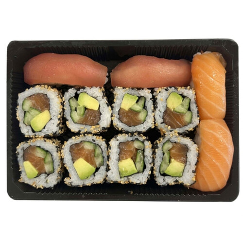 Bandeja 2 sushi salmón, 2 sushi atún y 8 california salmón SUSHI GOURMET 12 uds.
