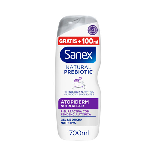 SANEX Atopiderm nutri repair Gel nutritivo para ducha o baño, para pieles reactivas con tendencia atópica 700 ml.