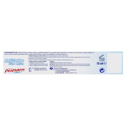 PROFIDÉN Pasta de dientes con flúor activo y protección anti caries 75 ml.