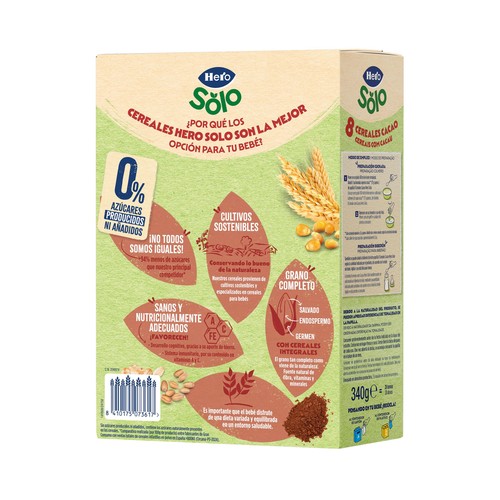 HERO Solo Papilla de 8 cereales y cacao para bebés a partir de 12 meses 340 g.