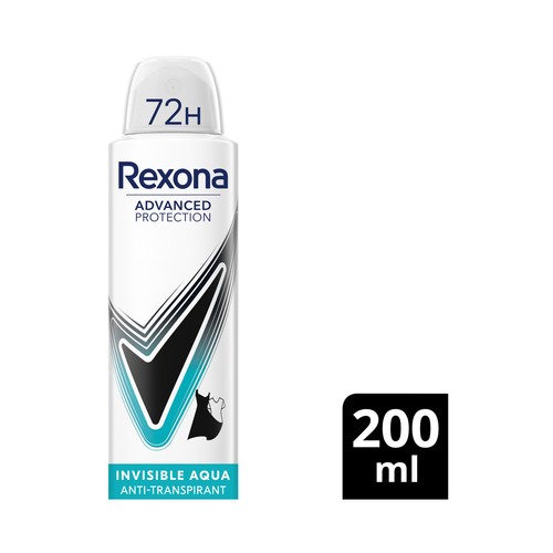 REXONA Invisible aqua Desodorante en spray para mujer con acción antimanchas 200 ml.