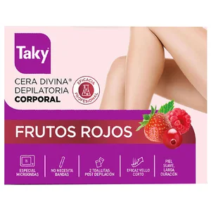 TAKY Cera depilatoria corporal para microondas, con esencias de frutos rojos 400 ml.