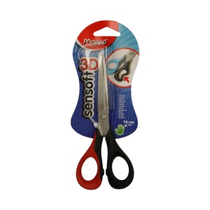 Imagen de Tijera  escolar o de oficina con hojas de 16 cm, ergonomia 3D y mangos flexibles MAPED Sensoft 3D.