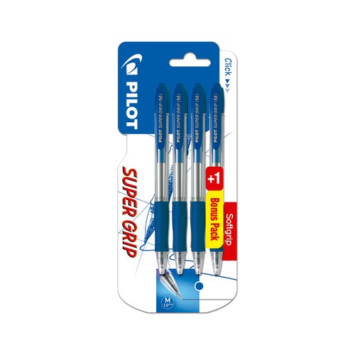 3+1 bolígrafos super grip retráctiles, 4 azules, PILOT.