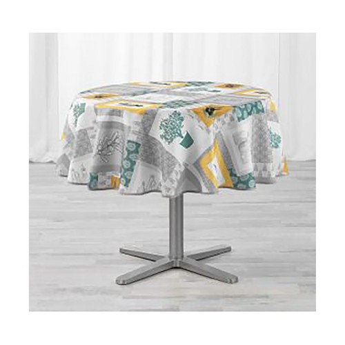Mantel estampado redondo antimanchas, diámetro 180cm., U10.
