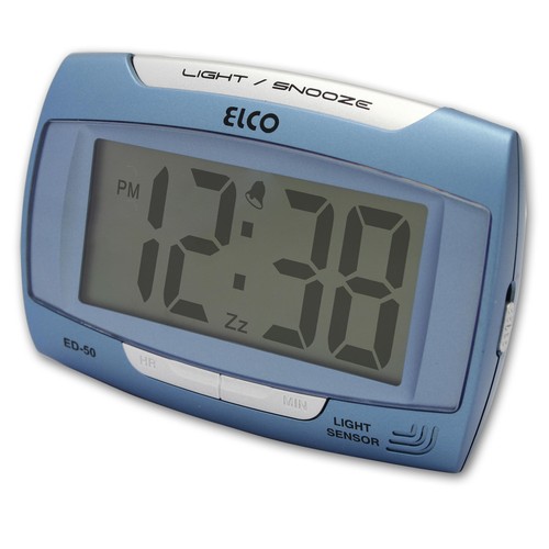 Despertador digital ELCO ED-50 con números grandes.