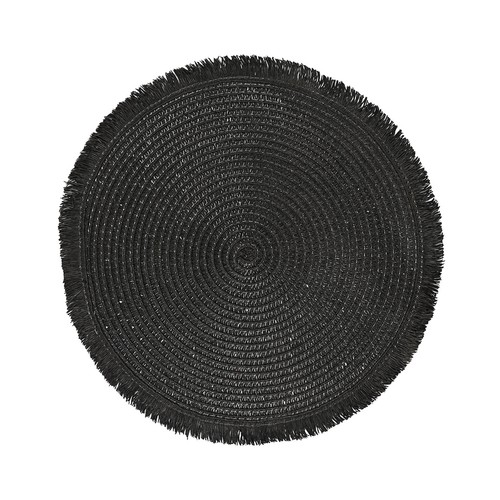 Mantel individual redondo con flecos color negro, HOME DECO FACTORY.