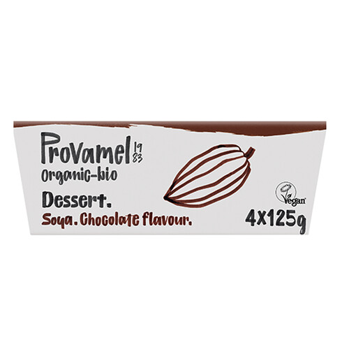 PROVAMEL Postre a base de soja, sabor chocolate PROVAMEL pack de 4 uds x 500 g.