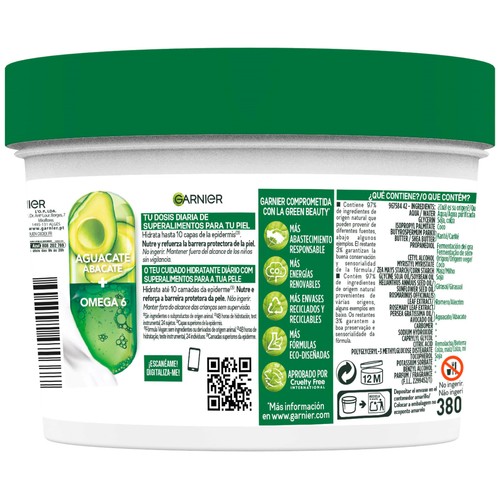 GARNIER Body superfood Crema corporal nutritiva para piel seca o muy seca 400 ml.