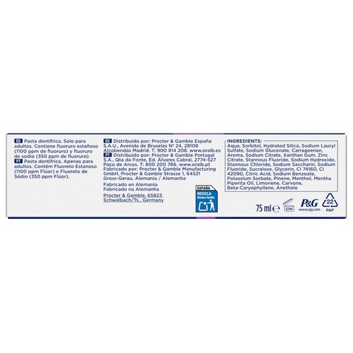 ORAL-B Advanced blanqueamiento saludable Pasta de dientes blanqueante, frescor ártico 75 ml.