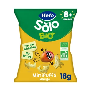 HERO Solo bio Snacks infantiles no fritos de cereales y mango ecológicos, sin sal añadida , a partir de 8 meses 18 g.