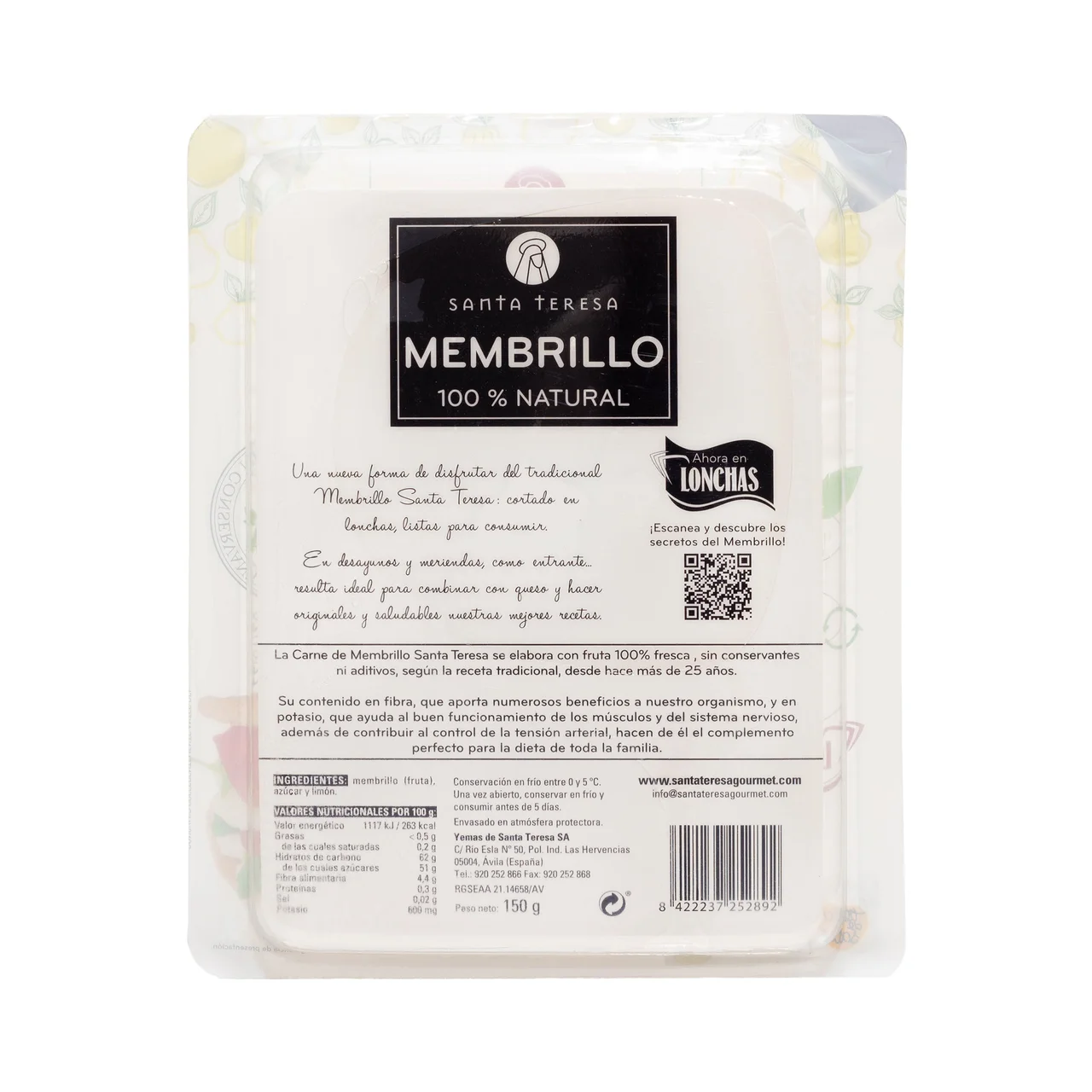 SANTA TERESA Membrillo 100% natural, cortado en lonchas SANTA TERESA 150 g.