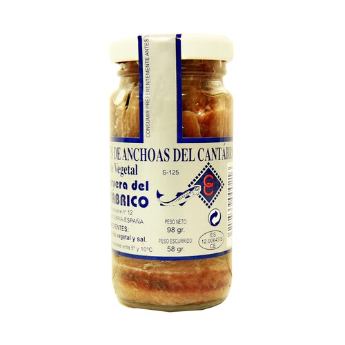 Filetes de anchoa en aceite vegetal CONSERVERA del CANTABRICO 100 g.