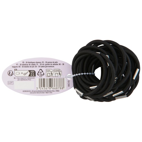 COSMIA Gomas para pelo elásticas de color negro 30 uds.