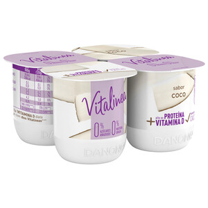 Imagen de VITALINEA Yogur desnatado 0% materia grasa, sabor a coco  de Danone 4 x 120 g.