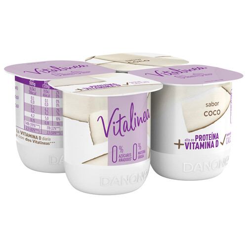 VITALINEA Yogur desnatado 0% materia grasa, sabor a coco  de Danone 4 x 120 g.