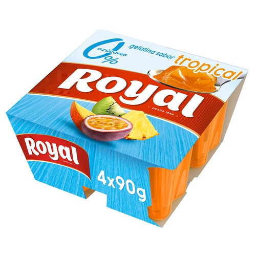 ROYAL Gelatina 0% azúcares con sabor tropical ROYAL 4 x 100 g.