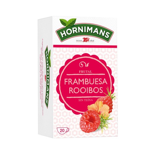 Infusión de frambuesa rooibos sin teína HORNIMANS 20 uds. 30 gr,
