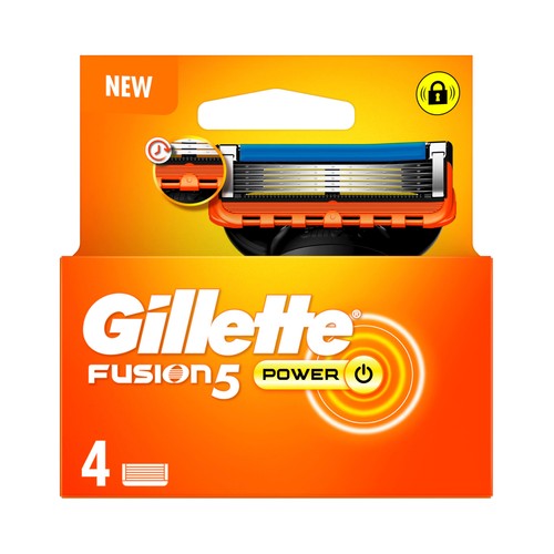 GILLETTE Recambio de cuchillas de 5 hojas para maquinillas de afeitar GILLETTE Fusión 5 power 4 uds.