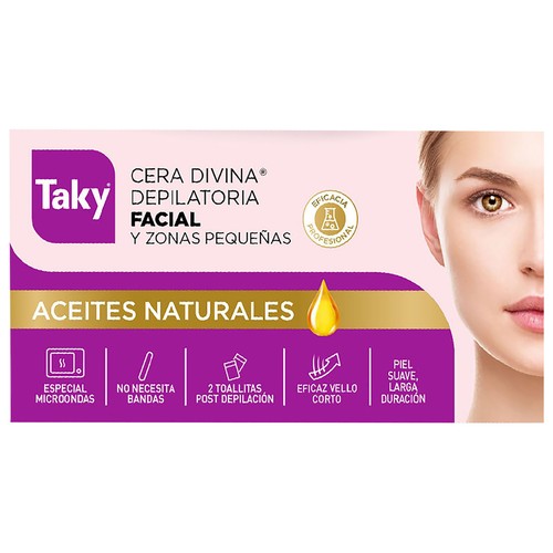 Cera caliente para depilación facial y zonas pequeñas, con aceites naturales TAKY Expert 100 ml.