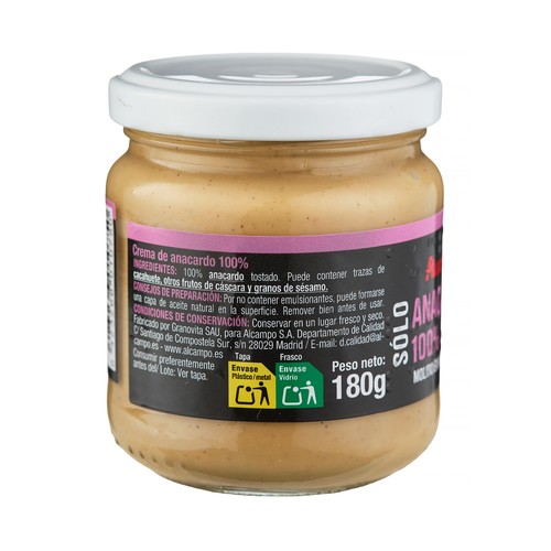 PRODUCTO ALCAMPO Crema de anacardo elaborada sin gluten 180 g